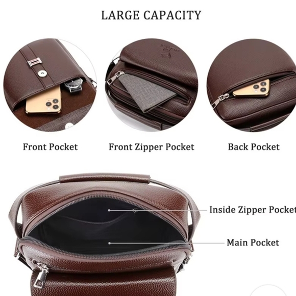 Men’s Crossbody Shoulder Bag - PU Leather - Picture 13 of 14